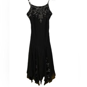 Vintage Y2K Whimsigoth Grunge Punk  Beaded Black Asymmetrical Fairy Dress Size 6